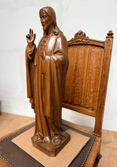 Antique & Stunning, Hand Carved Wood Sacred Heart of Christ Sculpture by Geldorp