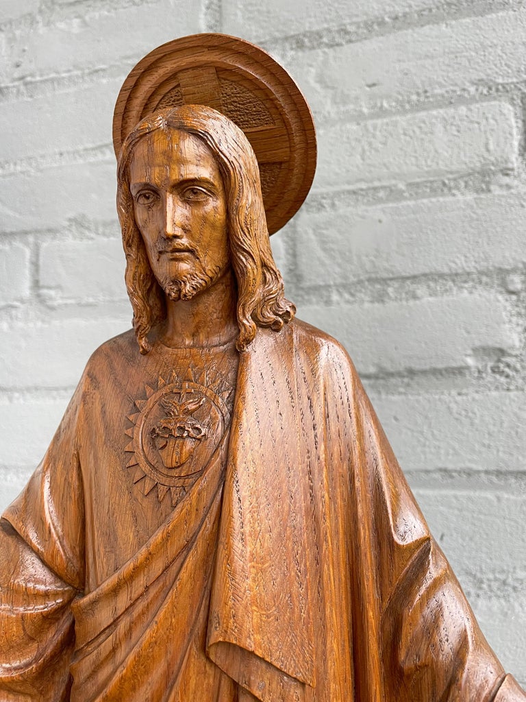 Antique and Stunning, Hand Carved Wooden Sacred Heart of Christ