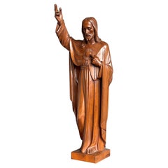 Antique & Stunning, Hand Carved Wooden Sacred Heart of Christ Sculpture / Statue