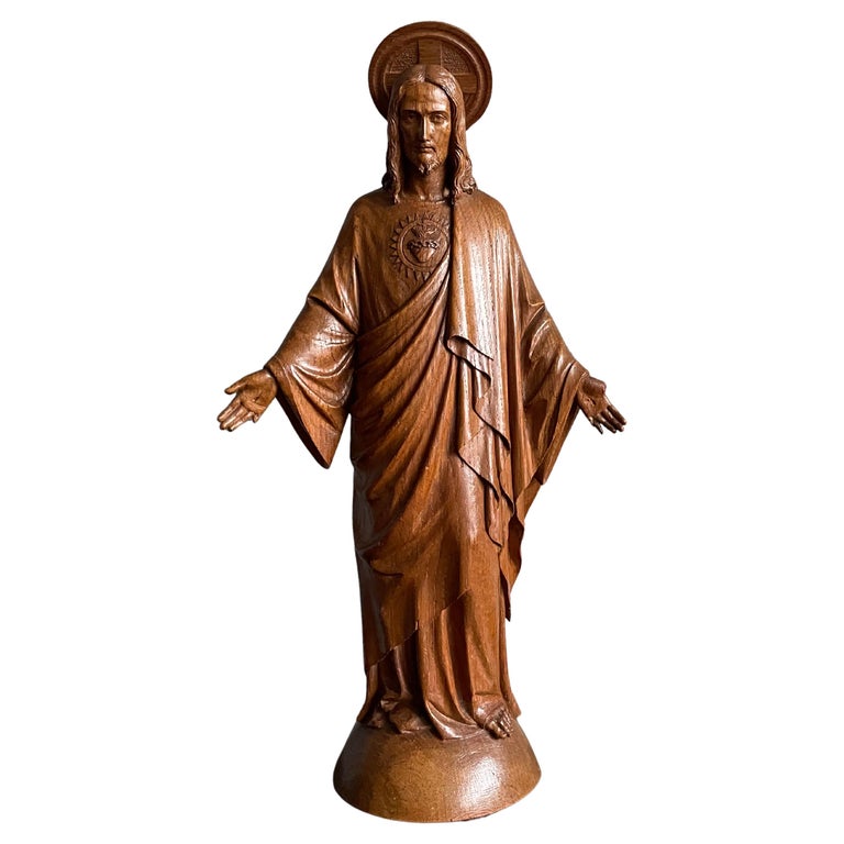 Antique and Stunning, Hand Carved Wooden Sacred Heart of Christ