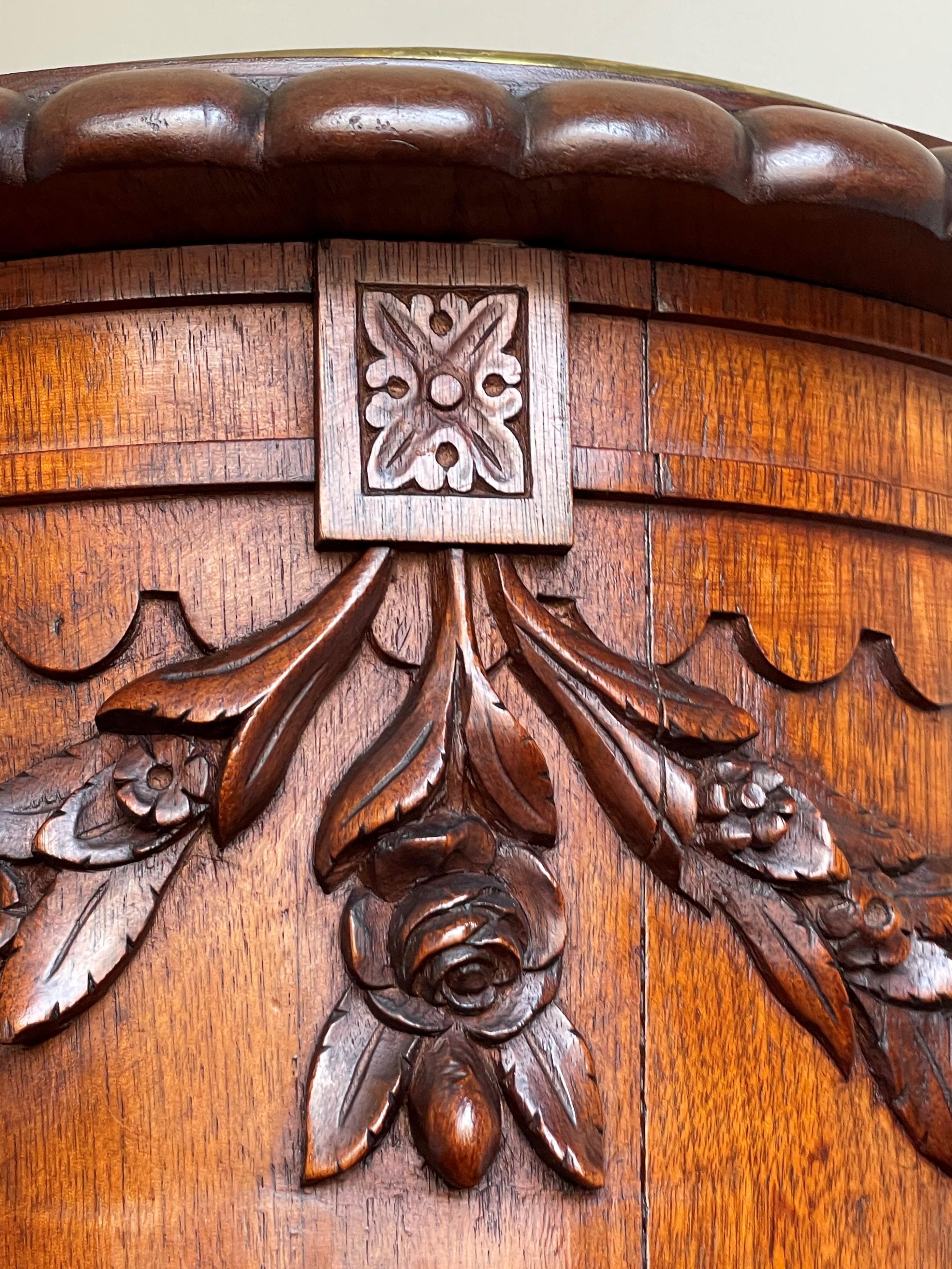 19th Century Antique & Stunningly Hand Carved Walnut Wooden Planter / Bucket with Brass Liner