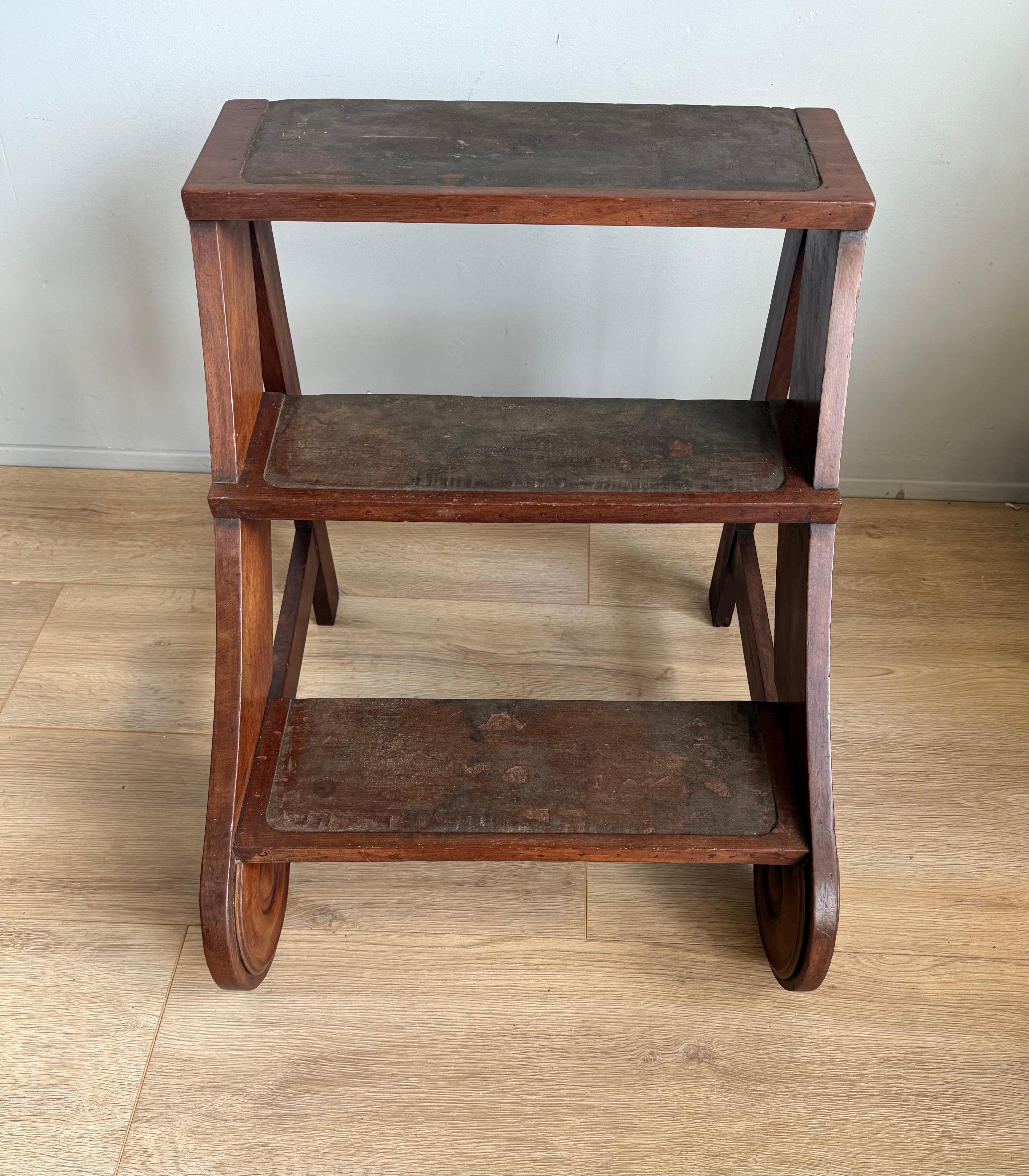 Scala per biblioteca antica e robusta in legno massiccio di teak dell'epoca tardo-vittoriana 1890 in vendita 4