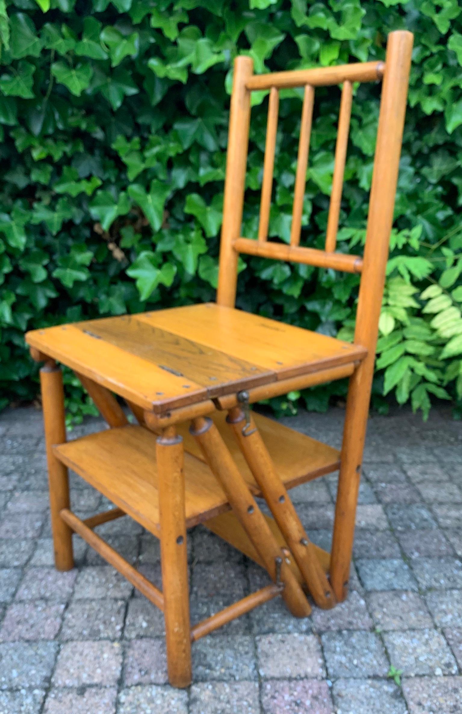 Antique & Sturdy Wooden Arts & Crafts Library Chair / Bookcase Steps by Naether 5