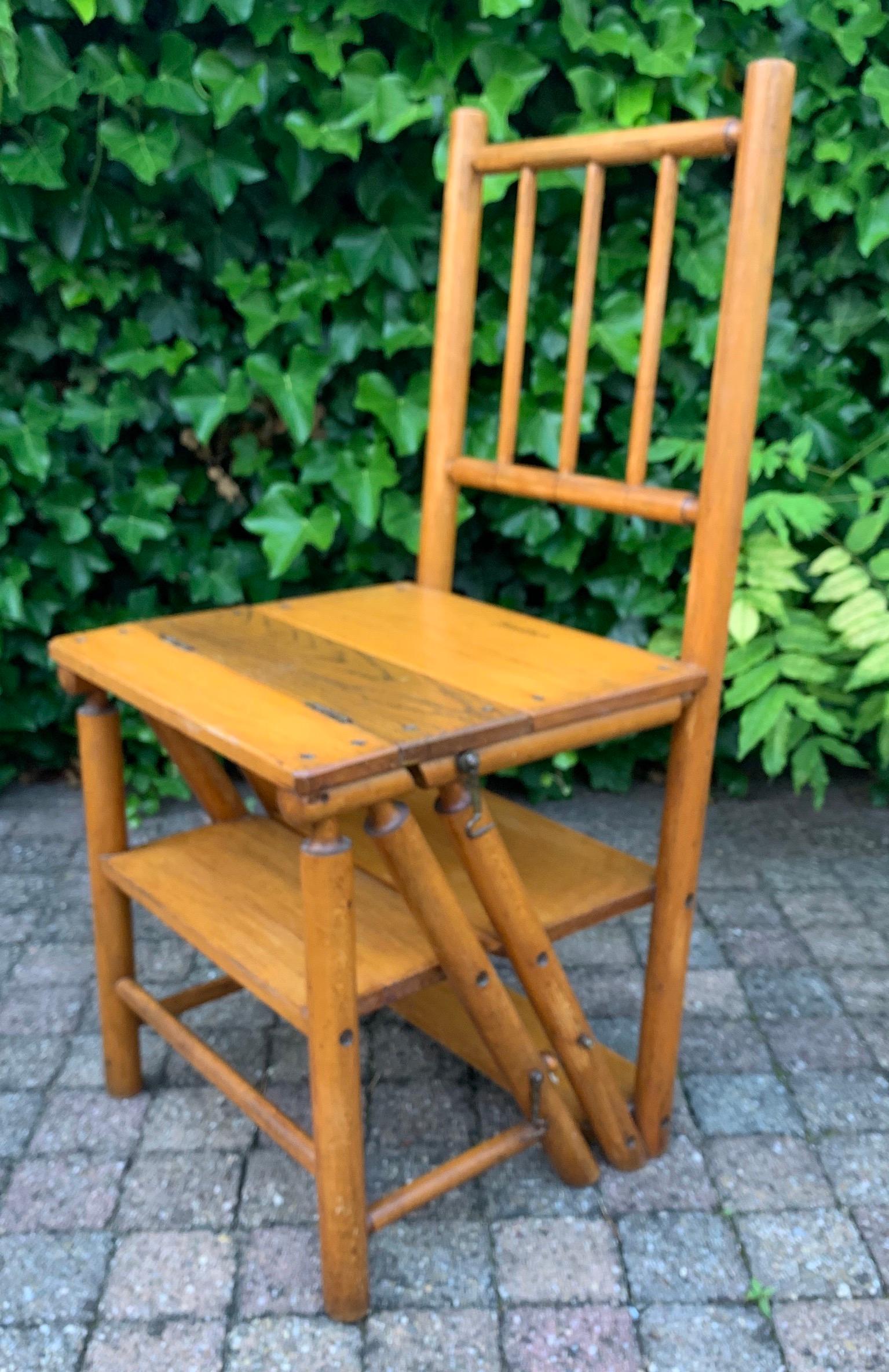 Antique & Sturdy Wooden Arts & Crafts Library Chair / Bookcase Steps by Naether 6