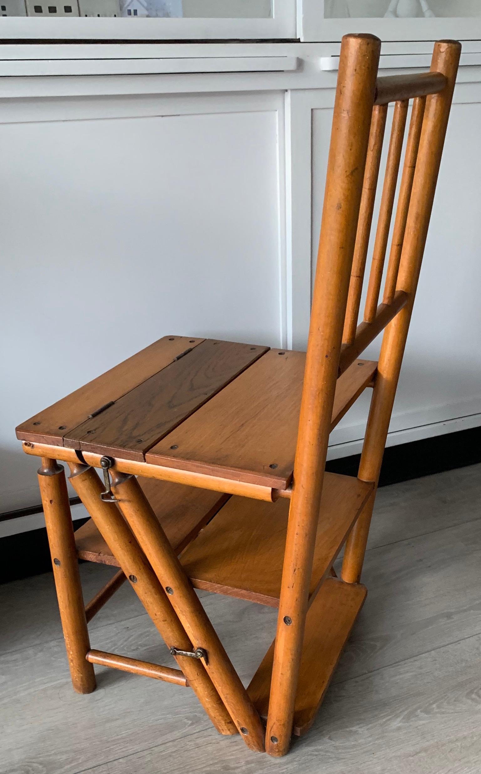 Antique & Sturdy Wooden Arts & Crafts Library Chair / Bookcase Steps by Naether 7