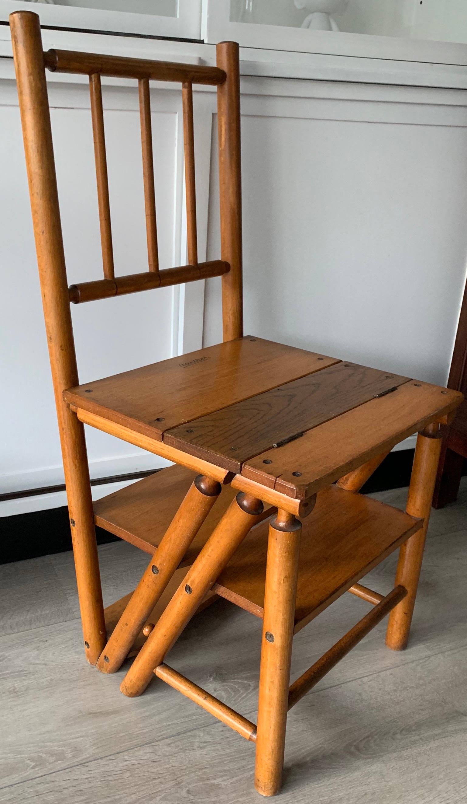 Rare and great quality, folding library chair and steps. 

The design of this Arts & Crafts library chair is an absolute joy to look at. Made in the early twentieth century by one of Germany's finest these stylish steps were made to last and last