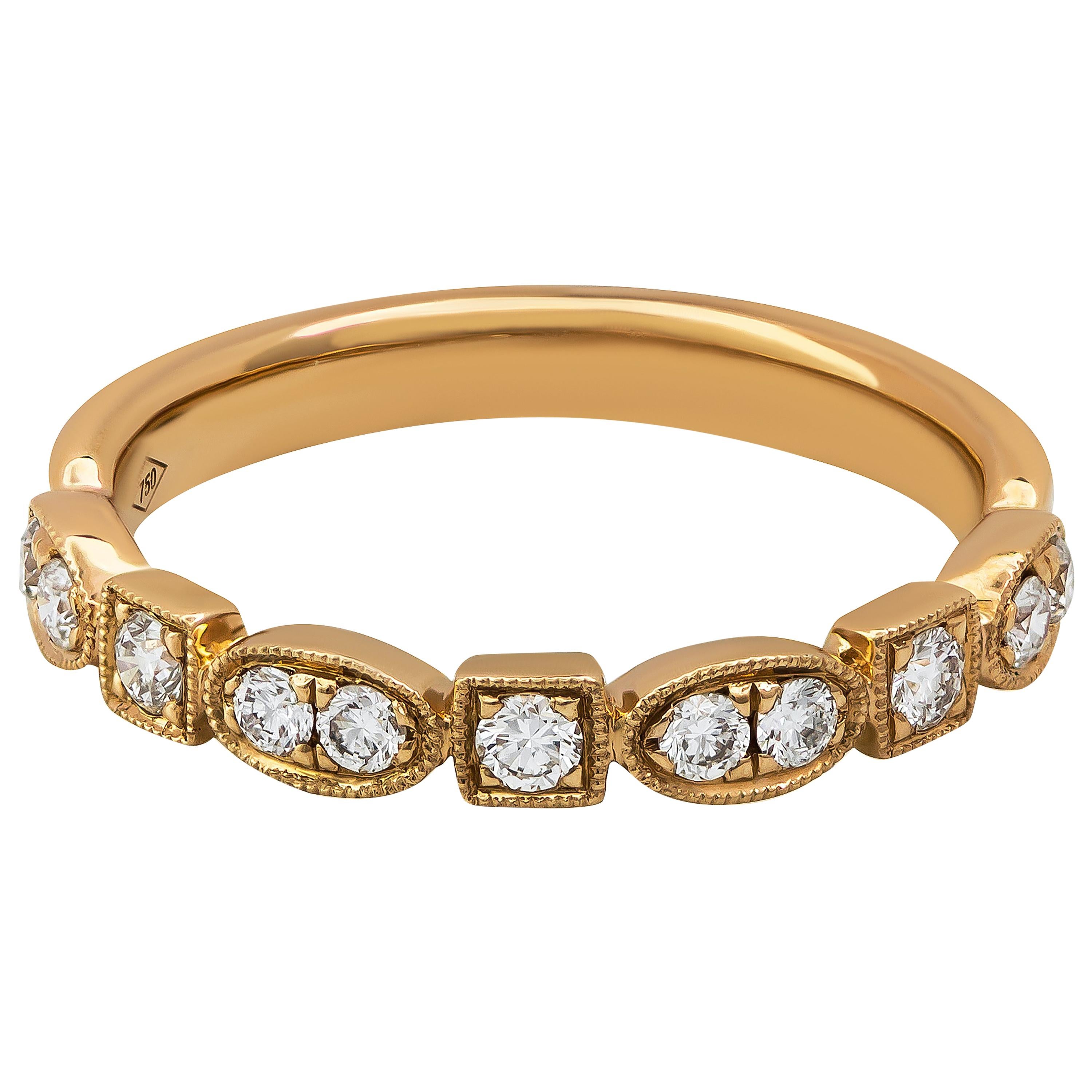 Roman Malakov Antique Style 0.31 Carat Diamond Wedding Band in Rose Gold
