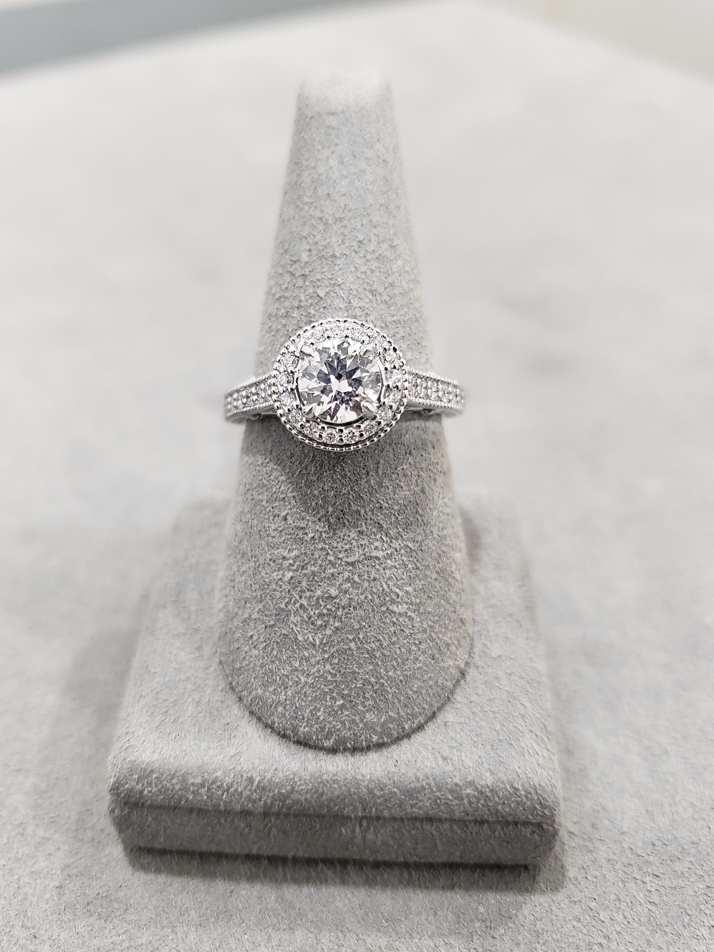 Round Cut Roman Malakov Antique 0.82 Carats Brilliant Round Diamond Halo Engagement Ring For Sale