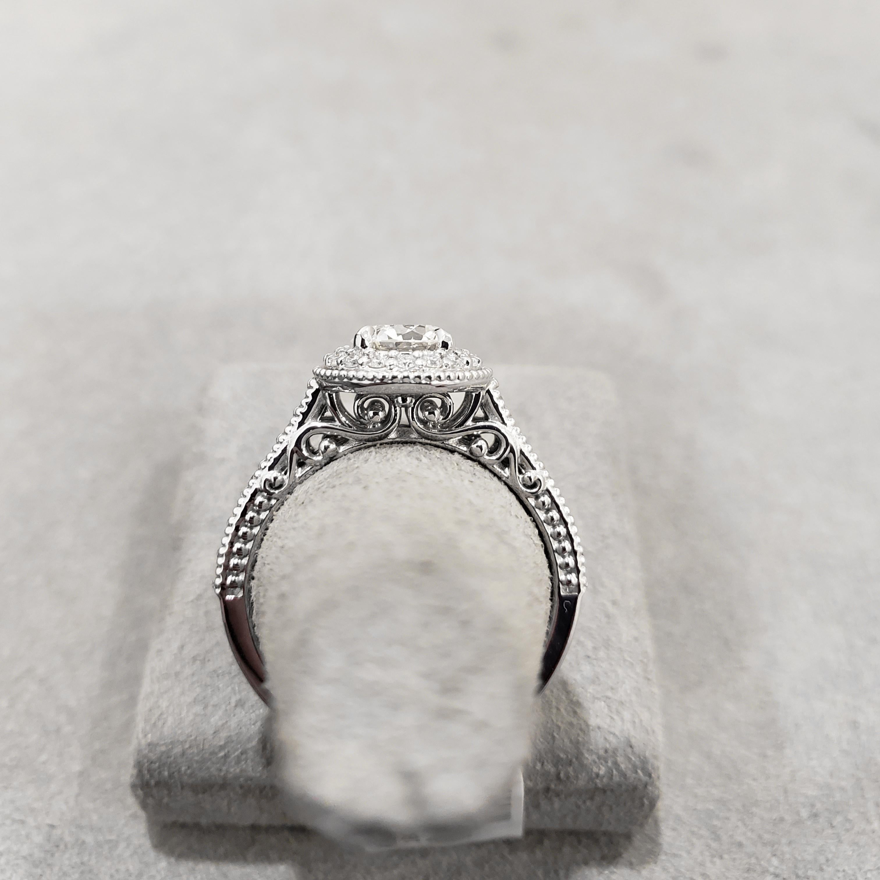 Women's Roman Malakov Antique 0.82 Carats Brilliant Round Diamond Halo Engagement Ring For Sale