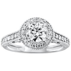 Roman Malakov 0.82 Round Brilliant Diamond Halo Antique Style Engagement Ring