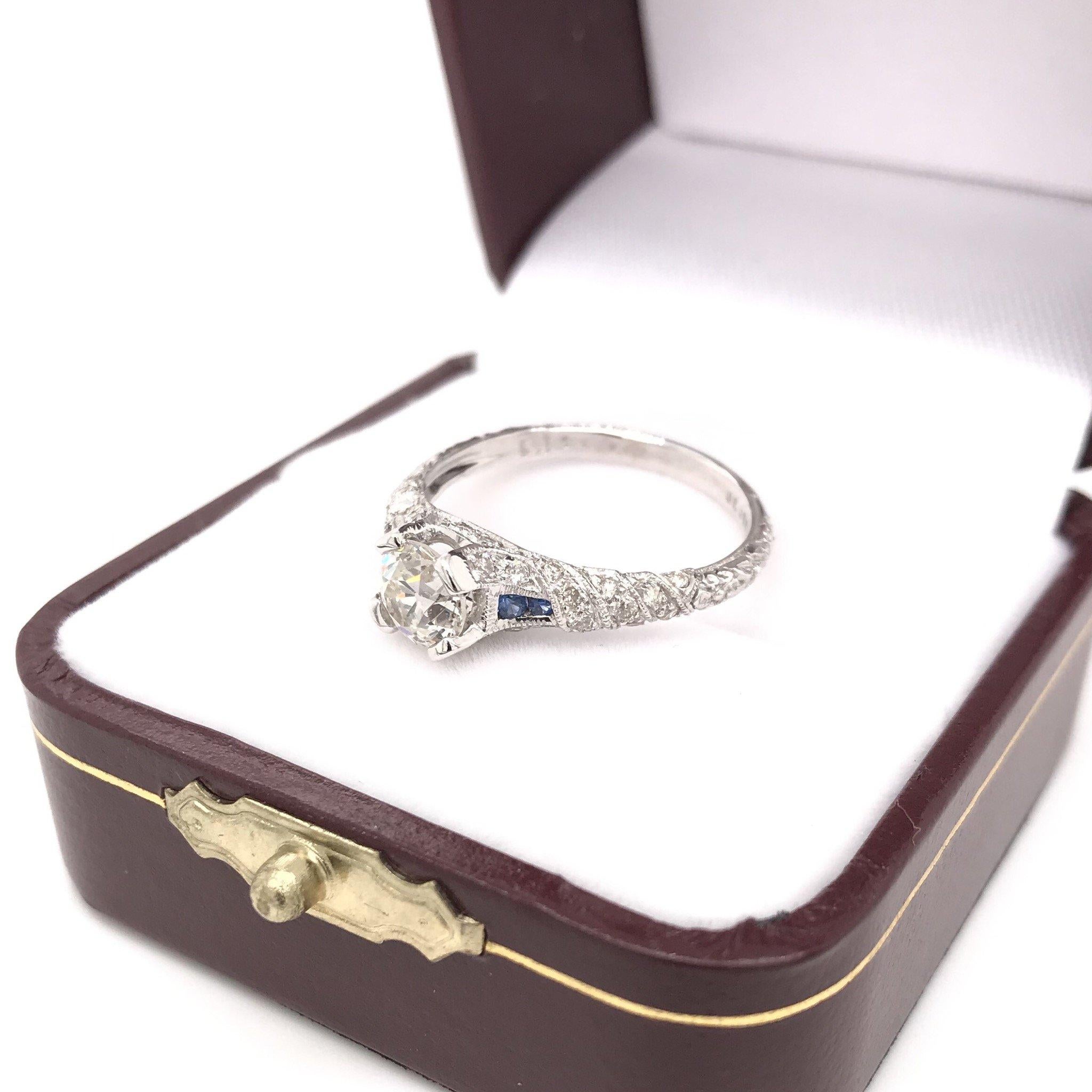 Antique Style 0.90 Carat Diamond and Sapphire Ring 1