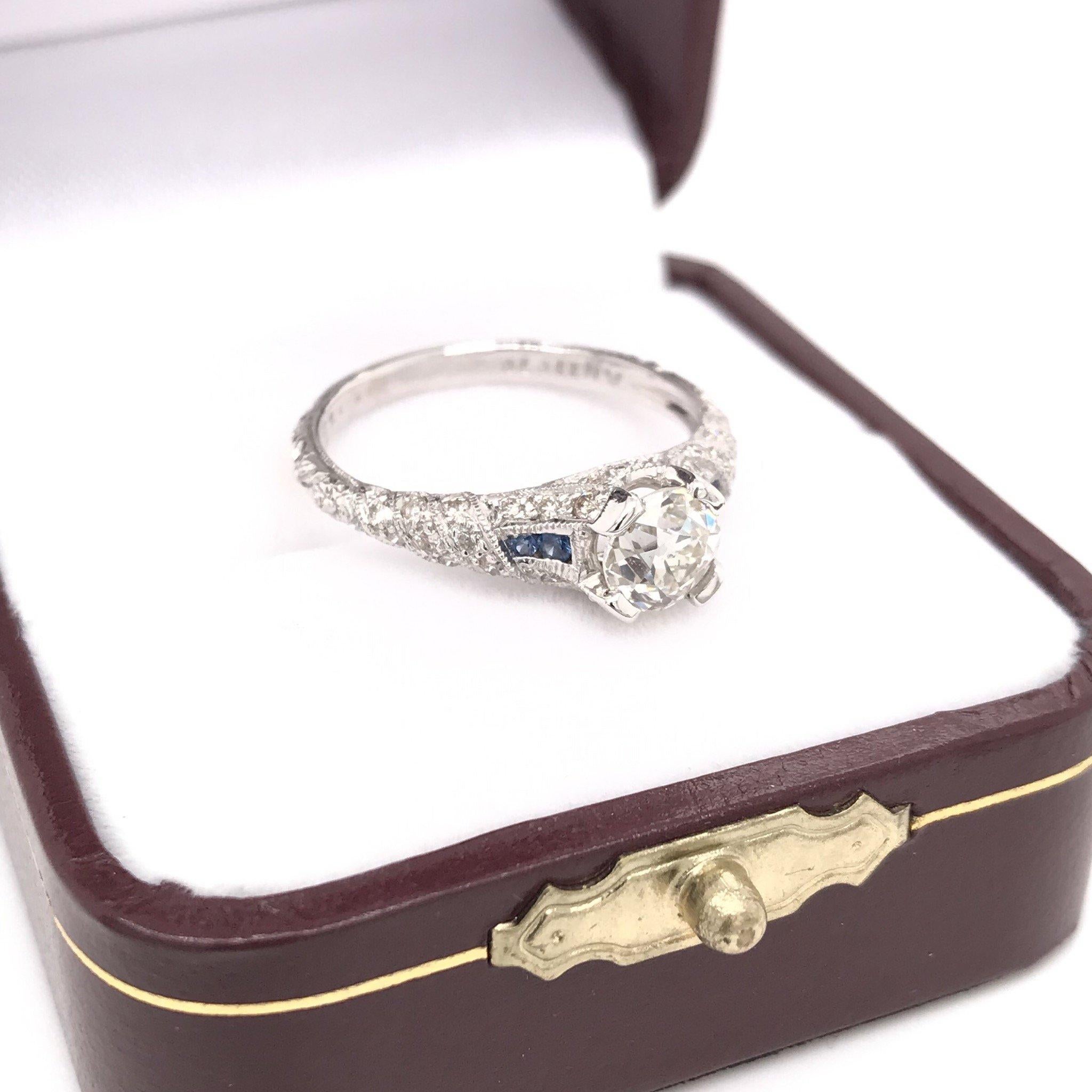 Antique Style 0.90 Carat Diamond and Sapphire Ring 2