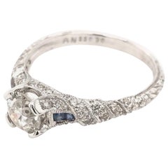 Antique Style 0.90 Carat Diamond and Sapphire Ring