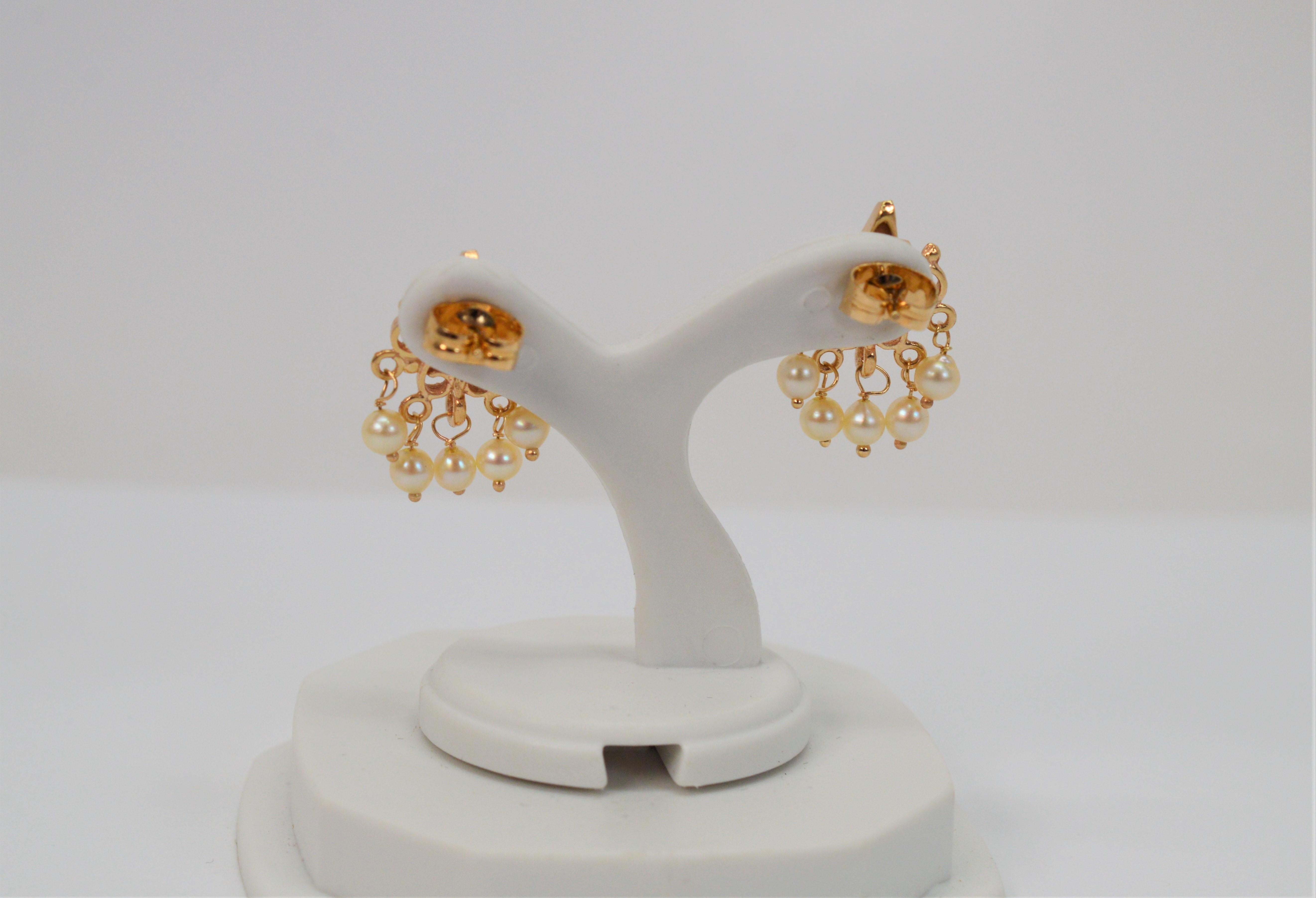 Antique Style 10 Karat Yellow Gold Pearl Drop Earrings with Black Enamel Accents In Good Condition For Sale In Mount Kisco, NY
