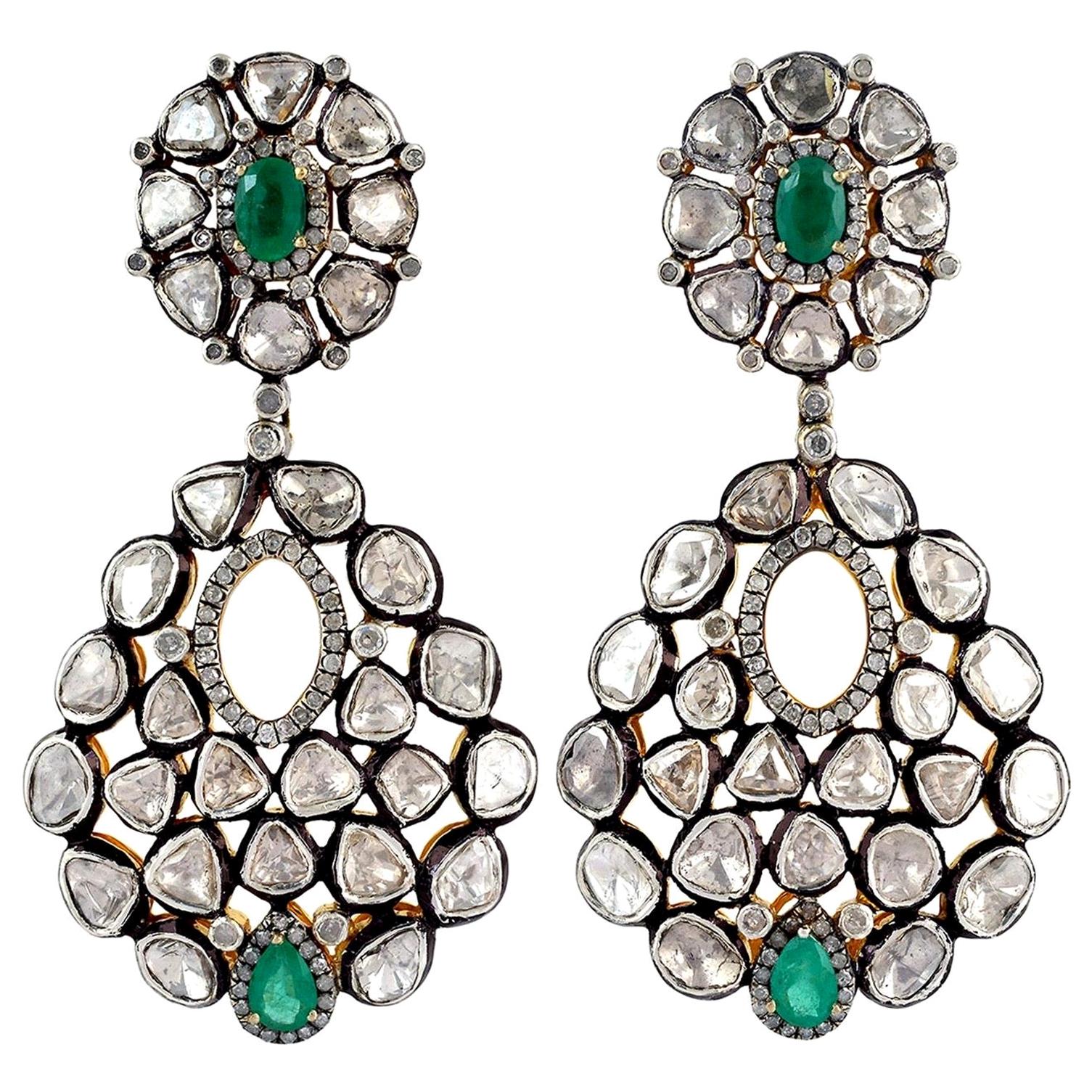 Boucles d'oreilles moghols de style ancien en diamants taille rose de 11,8 carats