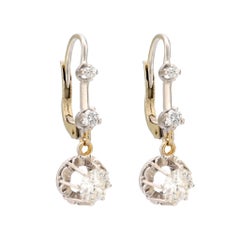 Antique style 1.30 total weight diamond 18k white gold drop earrings
