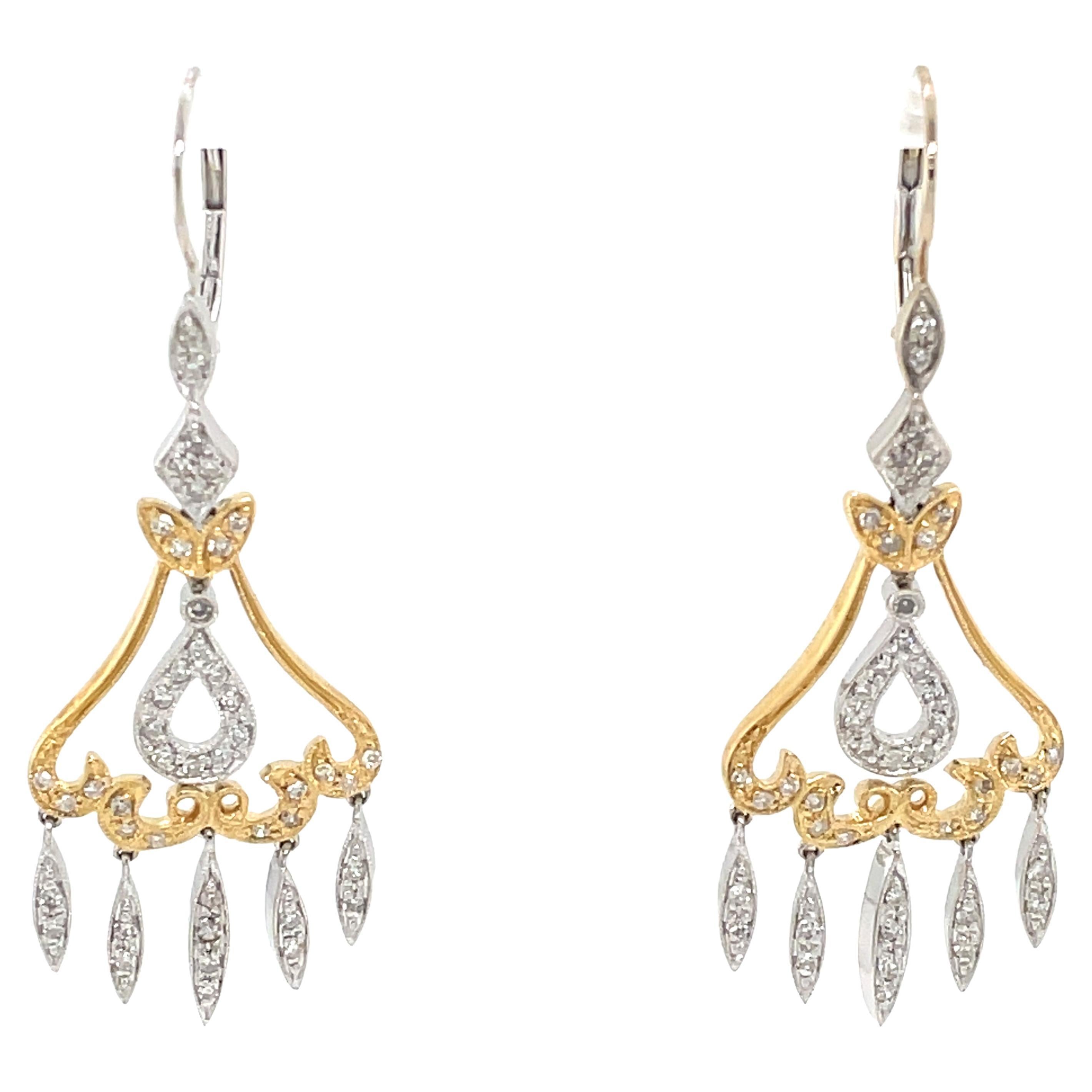 14 Karat White & Yellow Gold Diamond Chandelier Earrings
