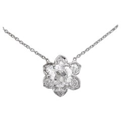 Collar Flor de Platino con Diamantes de 1,40 Quilates Estilo Antiguo
