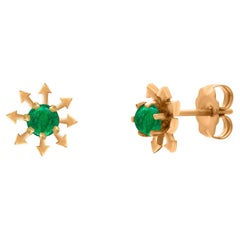 Boucles d'oreilles Arrow en or jaune 14K à cabochon d'émeraude de style ancien