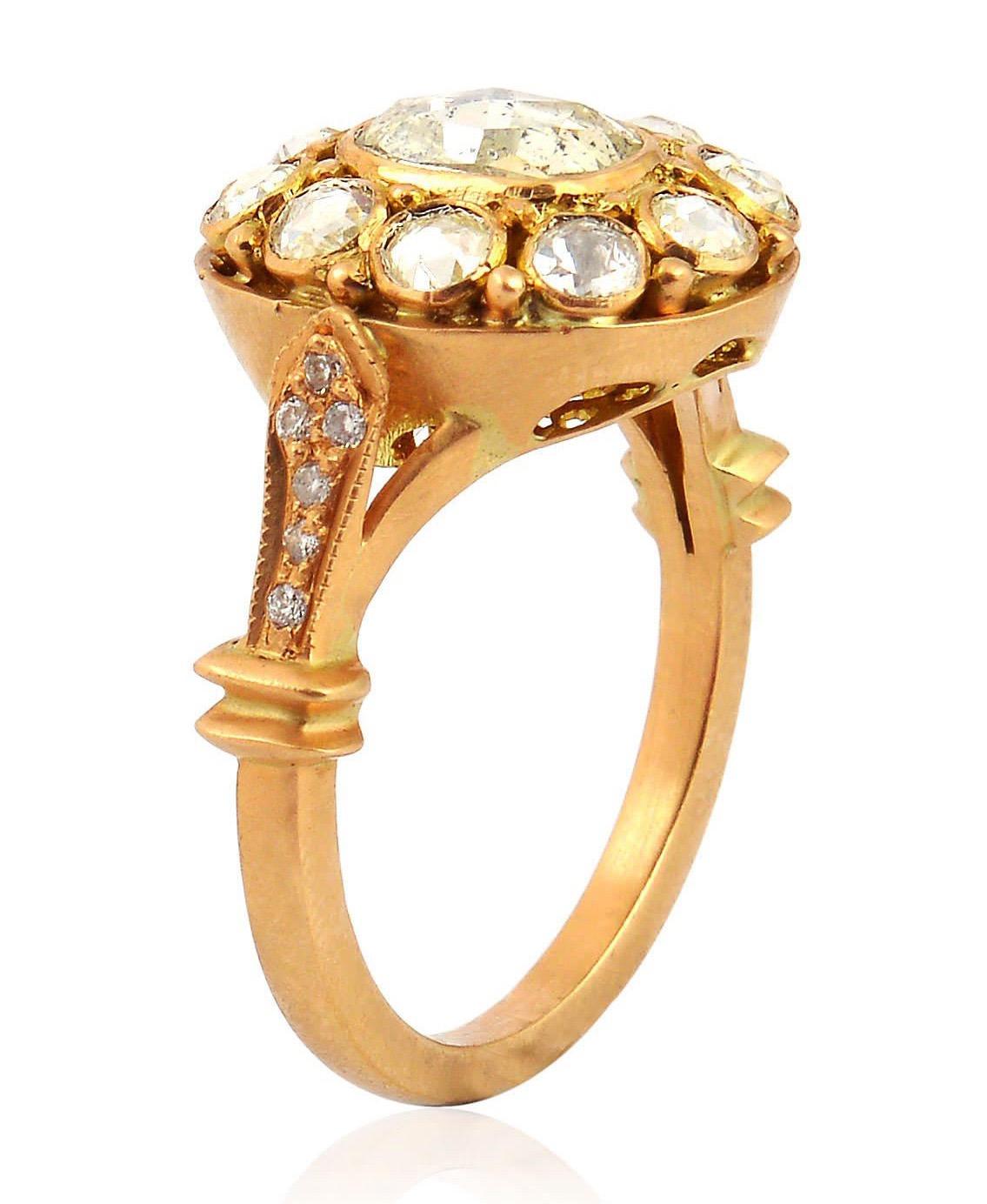 Contemporary Antique Style 1.56 Carat Rose cut Diamond 18 Karat Gold Ring For Sale