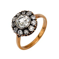 Antique style 1.83 carat old mine cut diamond 18k gold silver cluster ring
