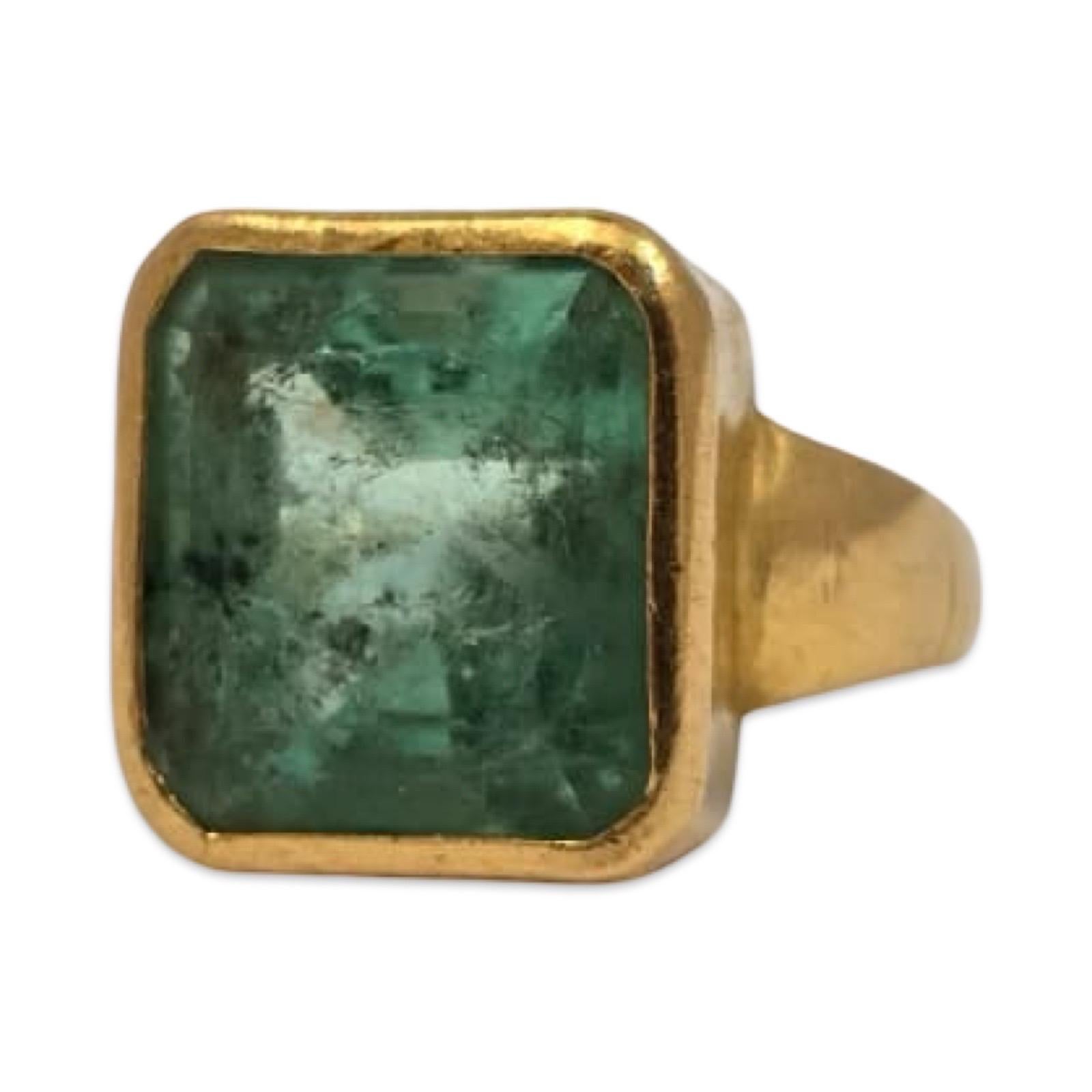 Antik-Stil 22K Gold Lünette-Set Smaragd Ring 3ct High-Karate Aussage im Angebot 1