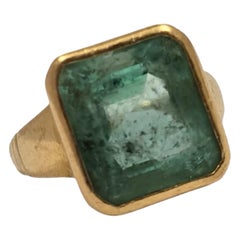 Antik-Stil 22K Gold Lünette-Set Smaragd Ring 3ct High-Karate Aussage