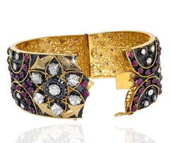 Bracciale con diamanti taglio rosa rubino in stile antico da 24,71 carati