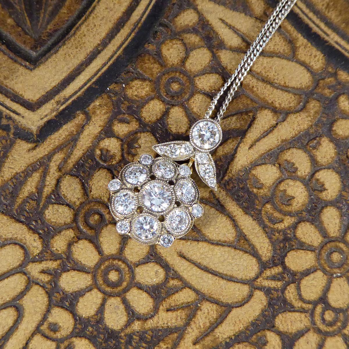 Experience the timeless allure of our antique style 2.50ct Diamond cluster drop, a stunning creation that marries vintage charm with luxurious design. This exquisite necklace features a remarkable cluster of diamonds totalling approximately 2.50