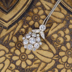 Antique Style 2.50ct Diamond Cluster Drop Pendant Necklace in Gold and Silver