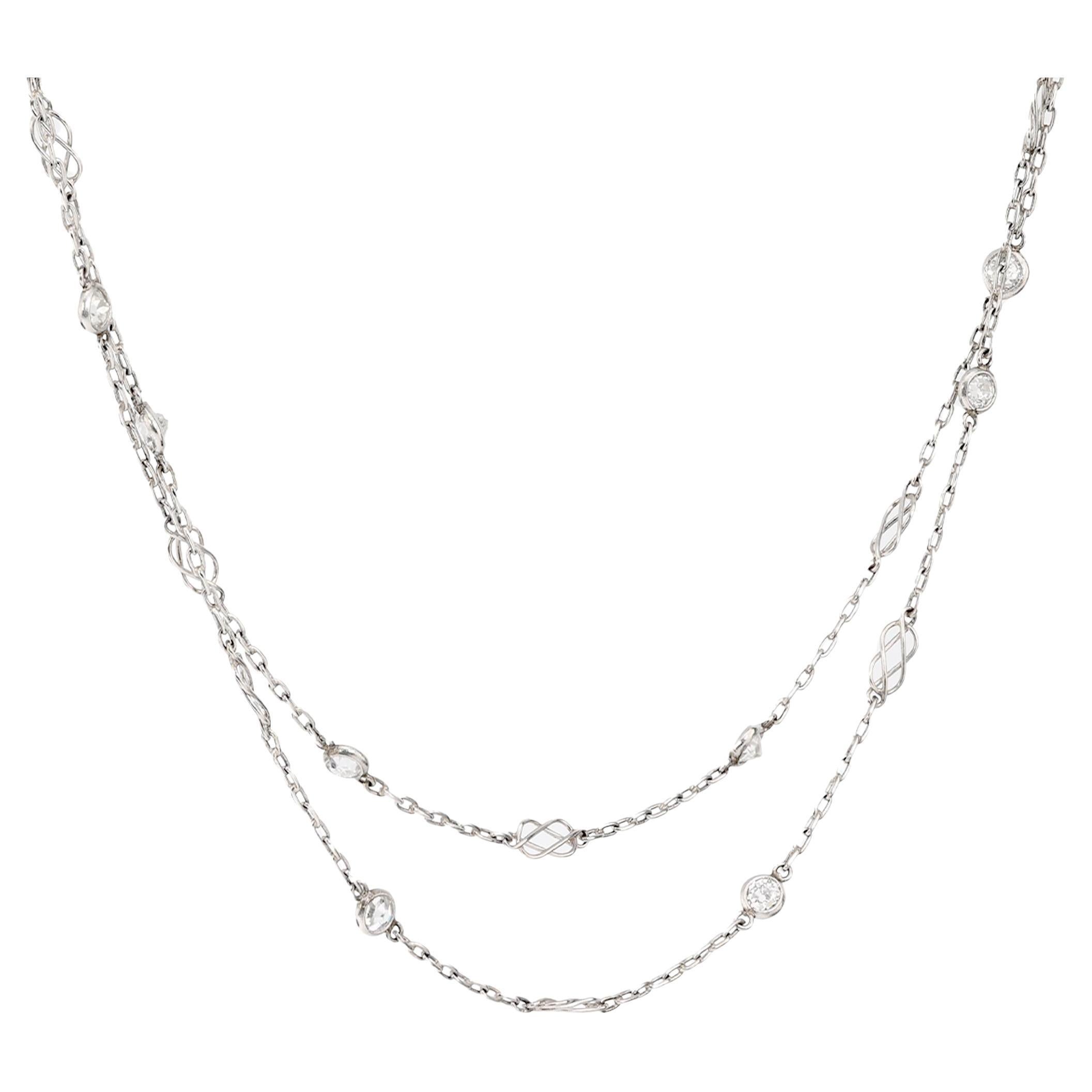 Antique style 3.38 carat total weight diamond by the yard platinum necklace