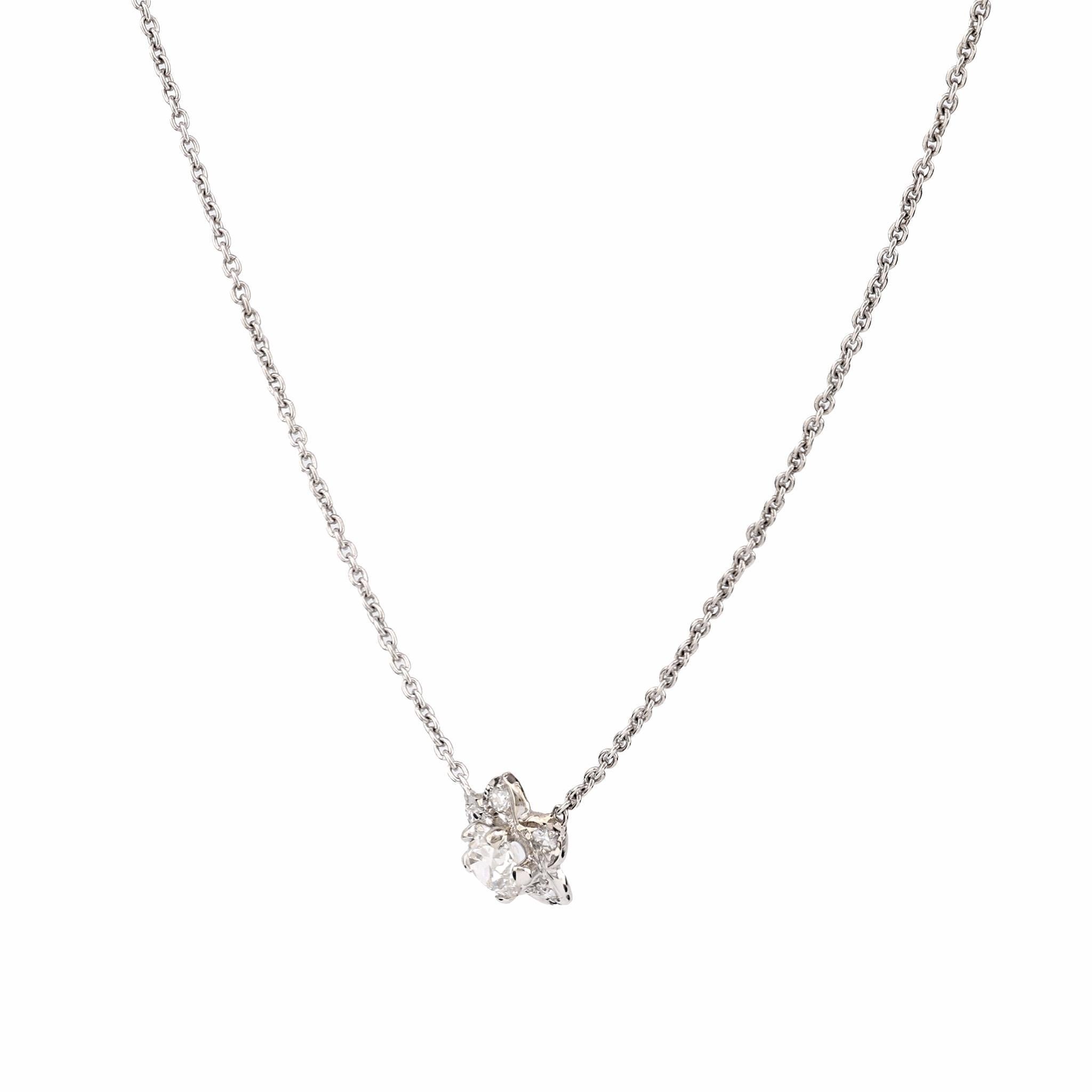 Modern Antique Style .35 Carat Diamond Platinum Flower Necklace For Sale