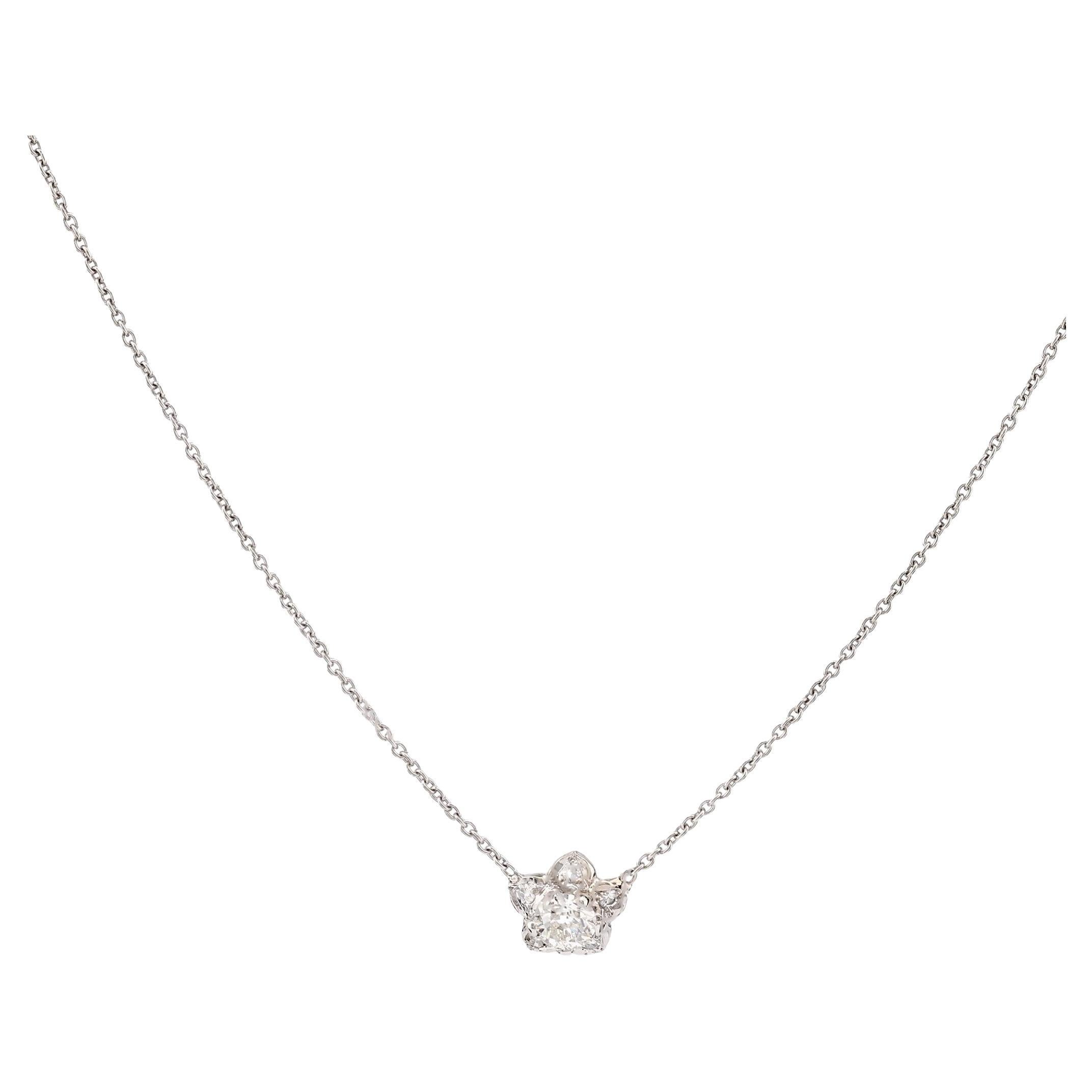 Antique Style .35 Carat Diamond Platinum Flower Necklace