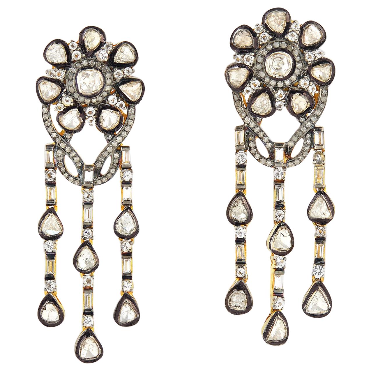 Boucles d'oreilles de style ancien en diamants taille rose de 4,5 carats