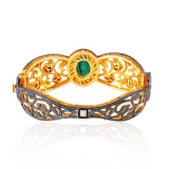 Antique Style 5.09 Carat Emerald Rose Cut Diamond Bangle Bracelet