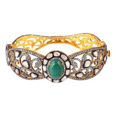 Antique Style 5.09 Carat Emerald Rose Cut Diamond Bangle Bracelet