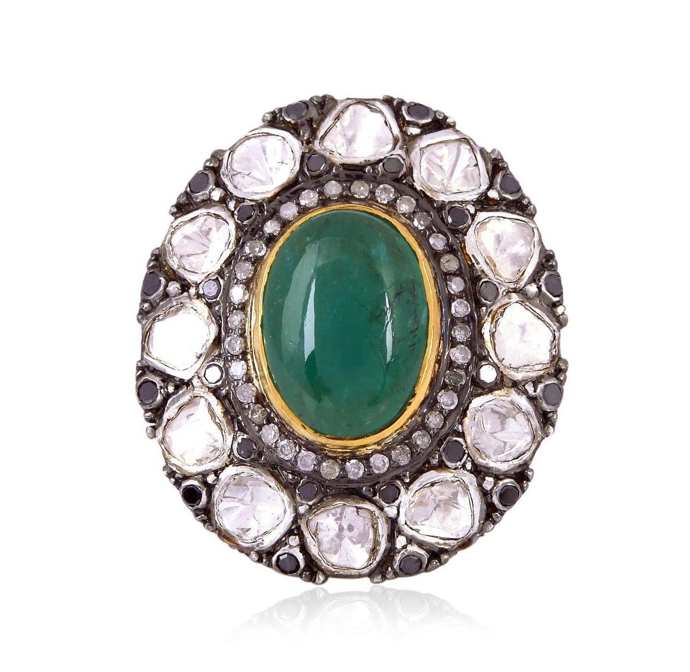 For Sale:  Antique Style 5.35 Carat Emerald Rose Cut Diamond Cocktail Ring 4
