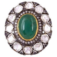 Antique Style 5.35 Carat Emerald Rose Cut Diamond Cocktail Ring
