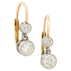 Pendientes de gota de diamante estilo antiguo de 0,85 quilates de peso total en oro de 18 quilates y platino