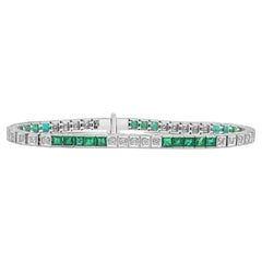 Bracciale Tennis in stile antico, con smeraldi e diamanti alternati