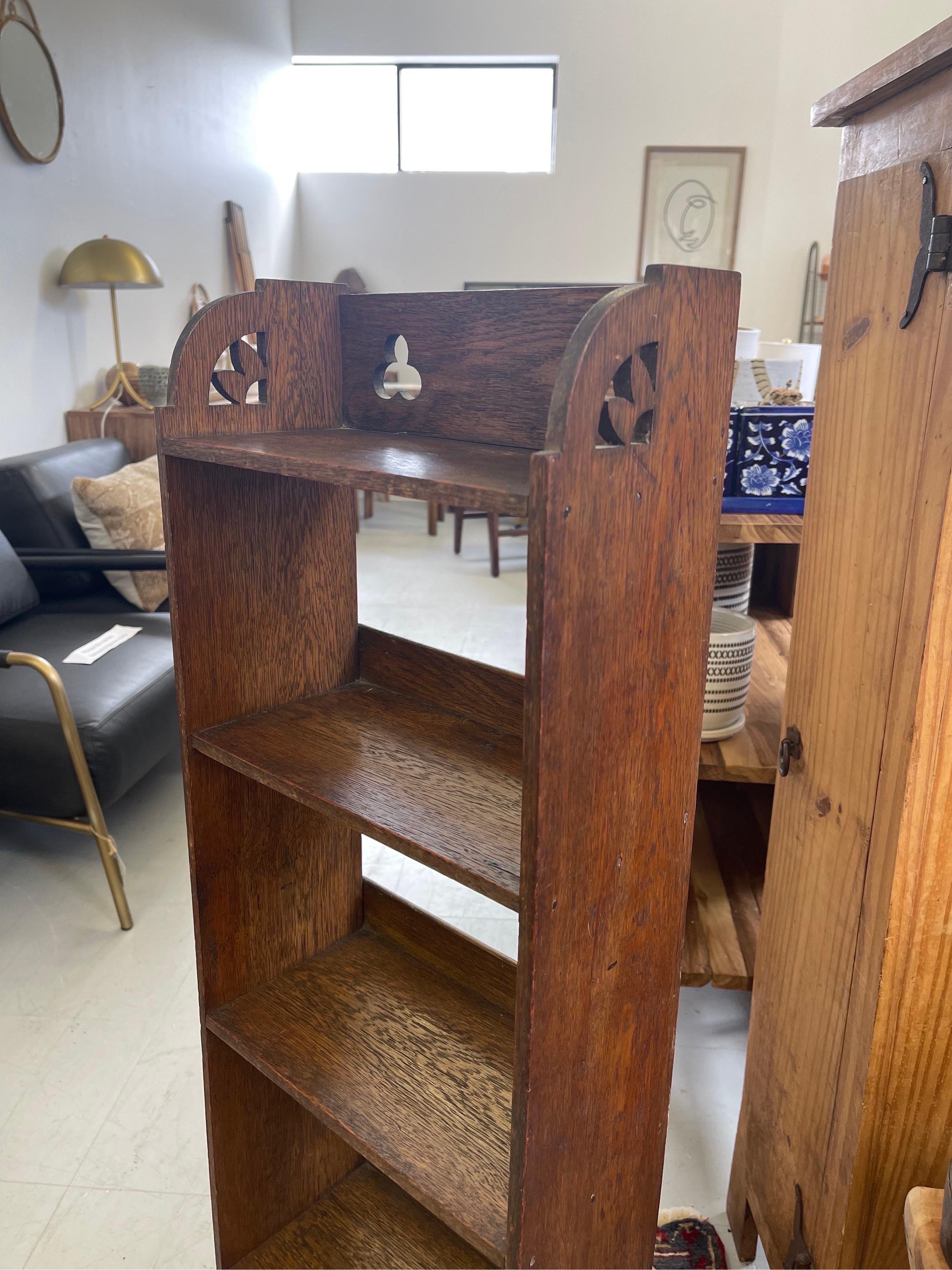 Antique Style Arts and Crafts Open Front Bookcase with Pegged Legs, UK