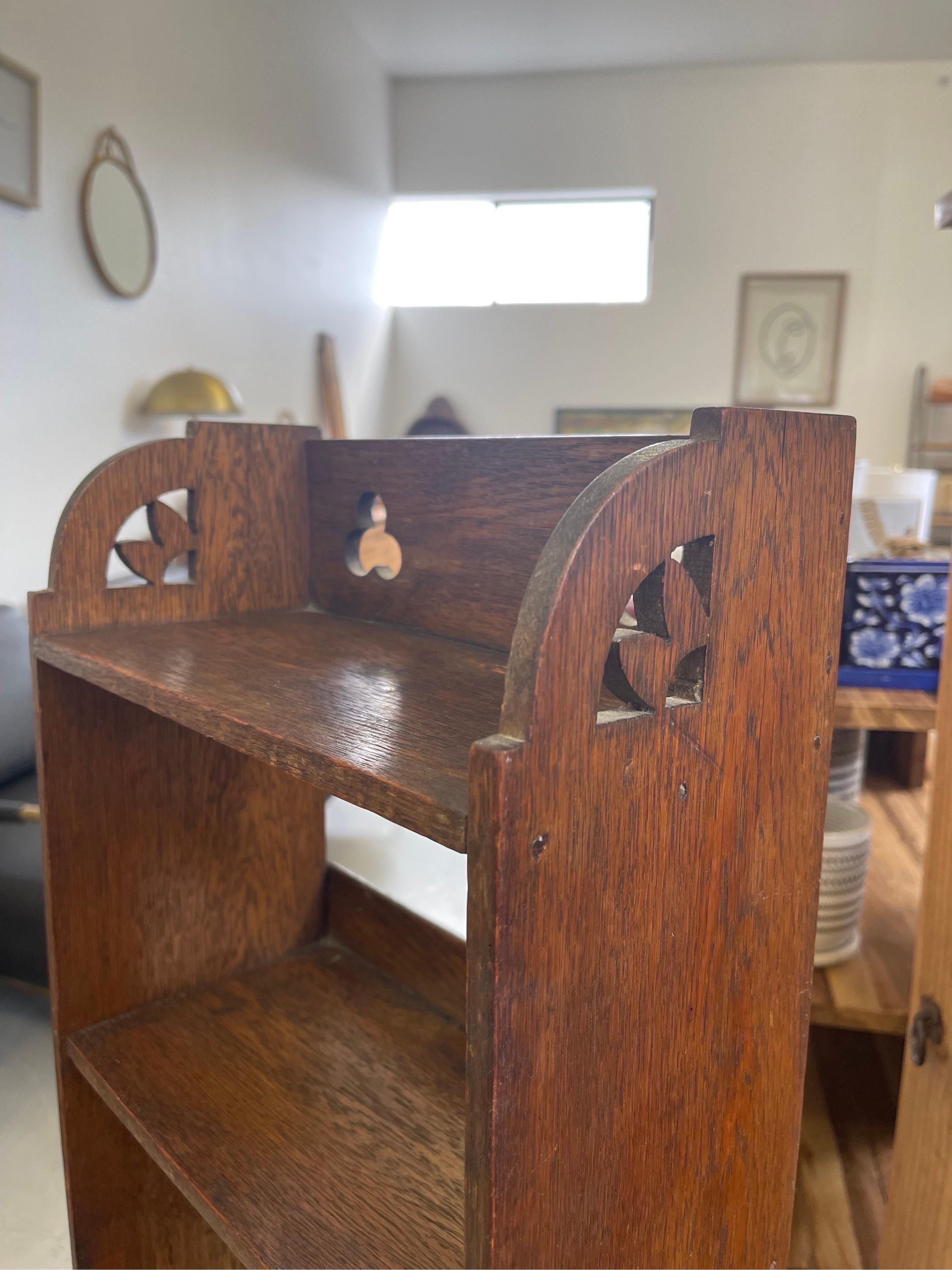 Antique Style Arts and Crafts Open Front Bookcase with Pegged Legs, UK