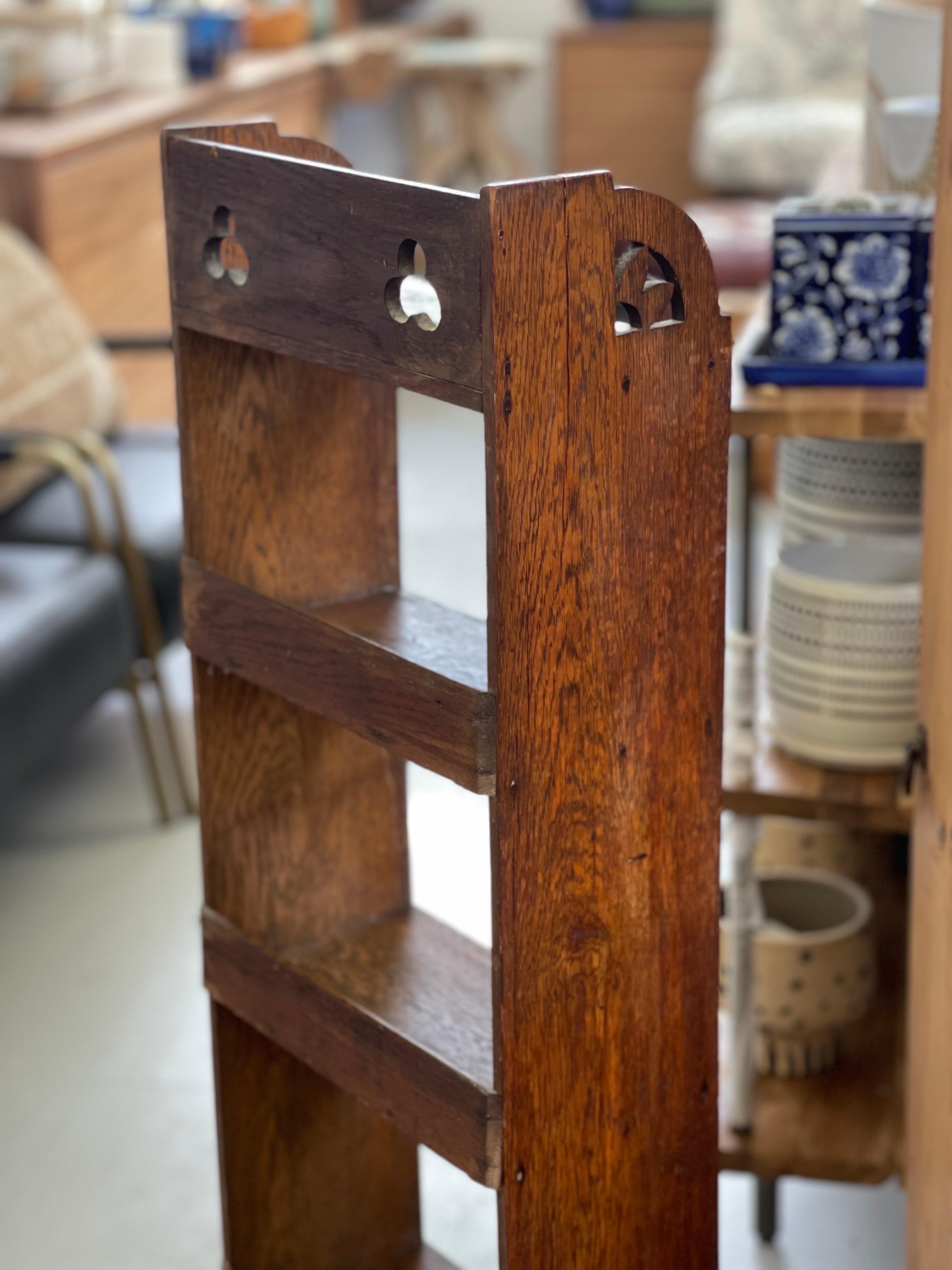 Antique Style Arts and Crafts Open Front Bookcase with Pegged Legs, UK