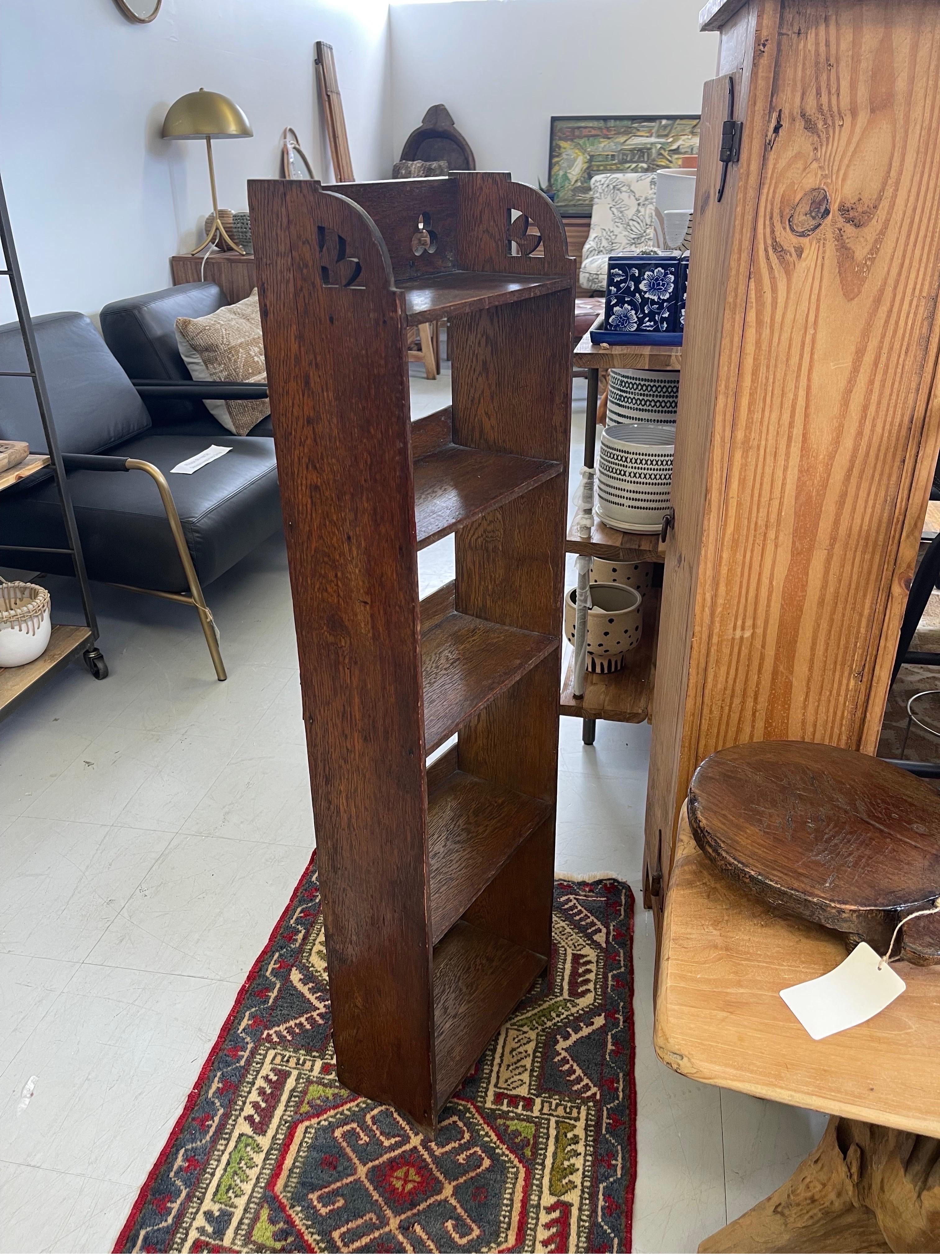 Antique Style Arts and Crafts Open Front Bookcase with Pegged Legs, UK