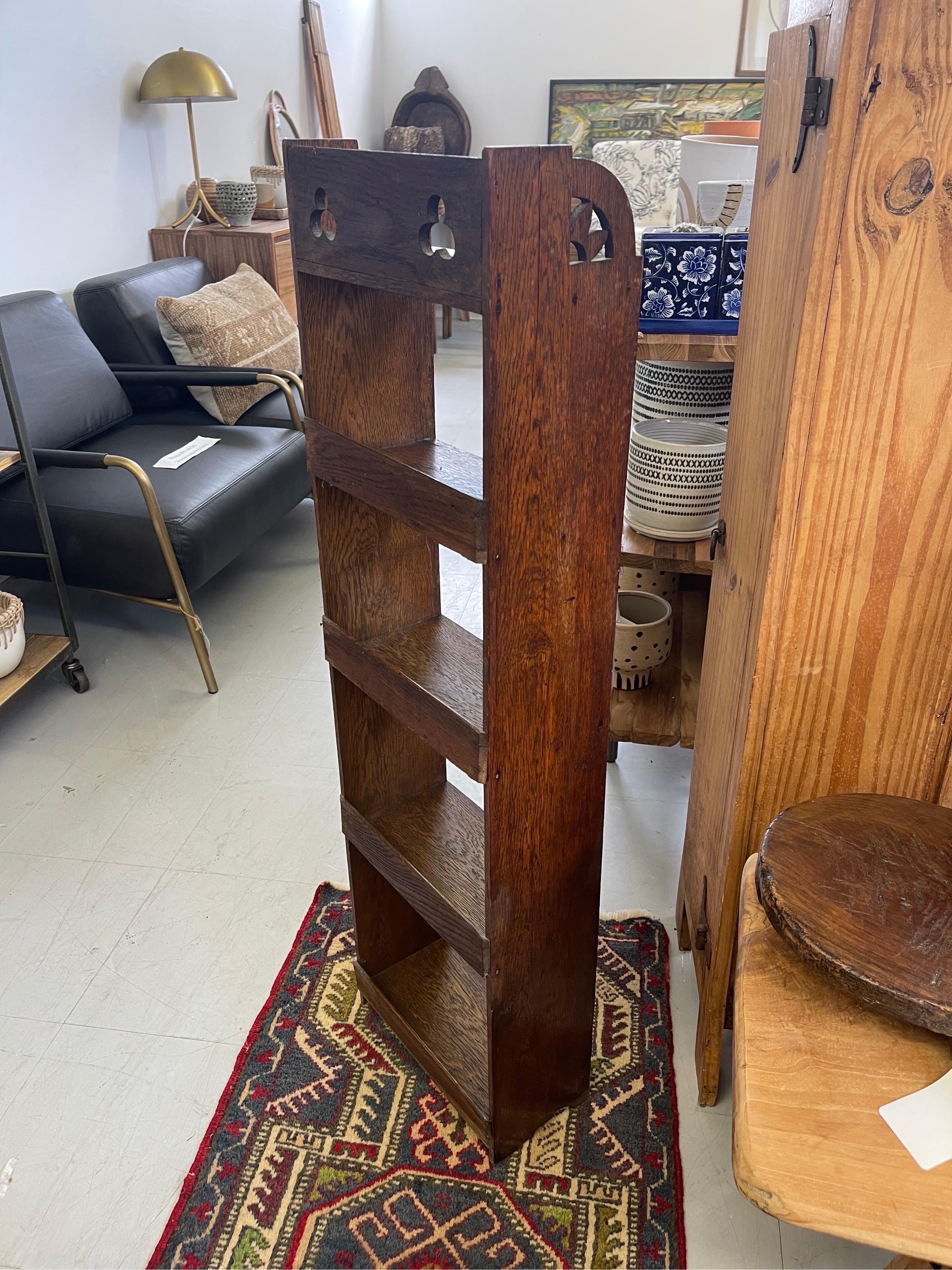 Antique Style Arts and Crafts Open Front Bookcase with Pegged Legs, UK