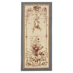 Antique-Style Aubusson Needlepoint Runner Handwoven Wool Floral Carpet Rug