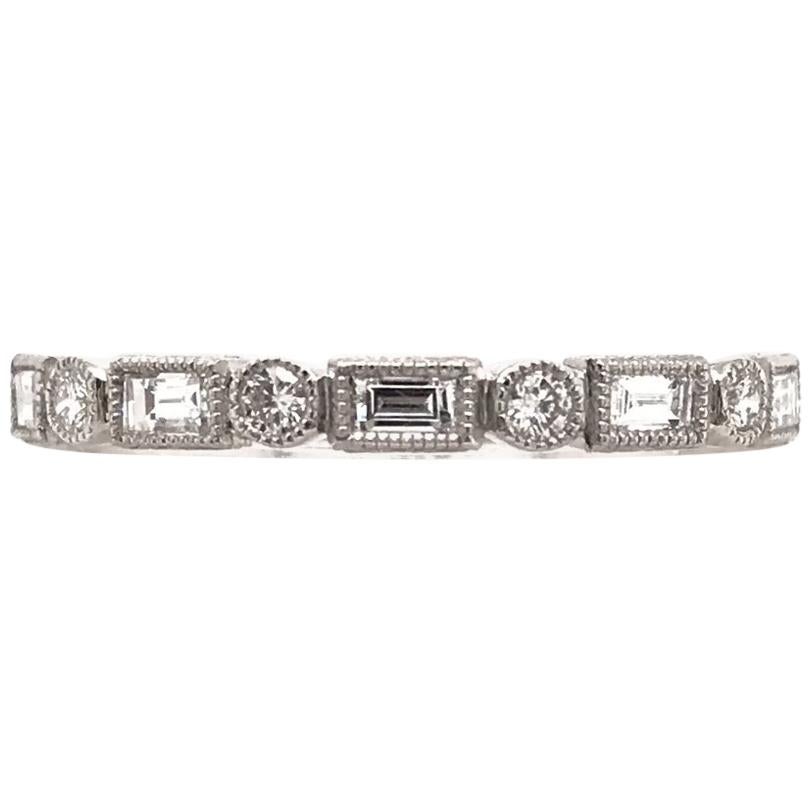Antique Style Baguette and Round Diamond Band