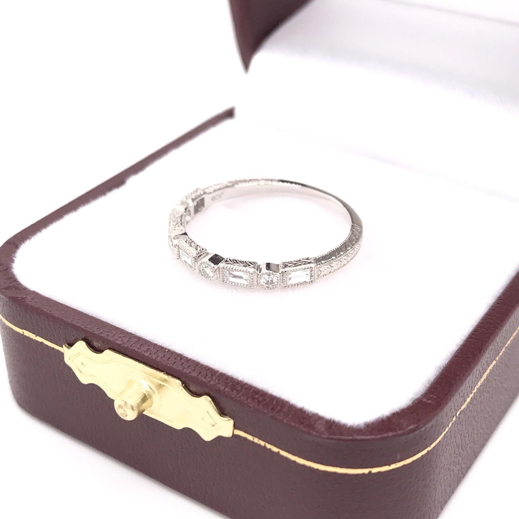 Antique Style Baguette and Round Diamond Band 6