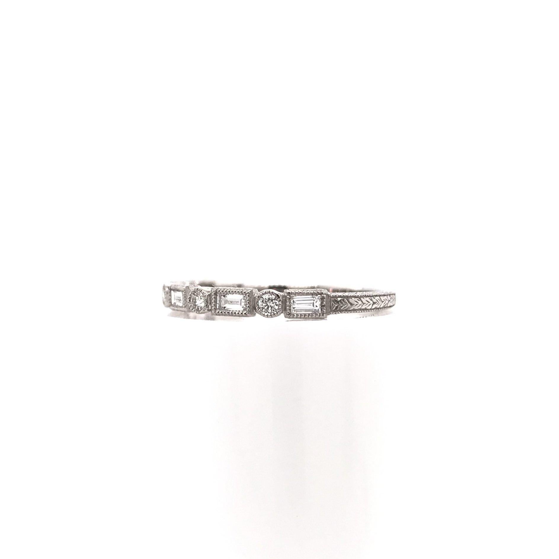 Art Deco Antique Style Baguette and Round Diamond Band