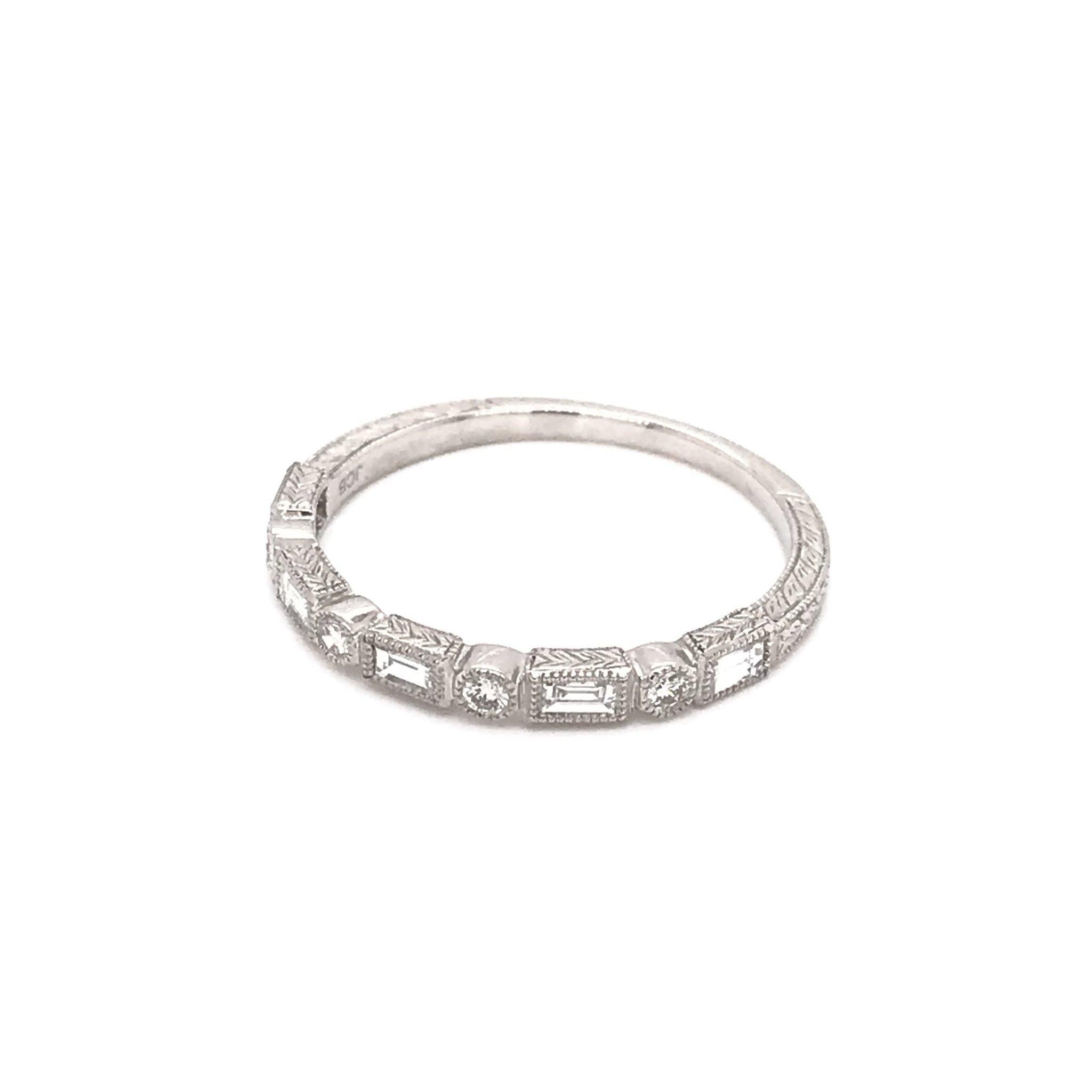 Baguette Cut Antique Style Baguette and Round Diamond Band